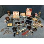 Miscellaneous collectors items including a cased Edison record, silver plate, card games, a floral