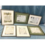 A set of six nineteenth century county maps, the engravings after Thomas Moule - Durham, Kent,