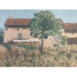 Peter Langley, oil on linen, study of a French farmhouse in Burgundy, labelled to verso, framed. (