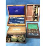 A mahogany box of drawing instruments by AG Thornton of Manchester with fitted tray and hardwood