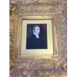 Nineteenth century English school, oil on board, miniature formal bust portrait of a gentleman,