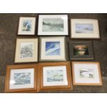 Various local coastal framed prints & photographs - some signed, a Bamburgh & Dunstanburgh pair,