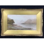 Alfred Powell, watercolour, lake landscape with bird, signed, titled Clearing Mists Derwentwater, in