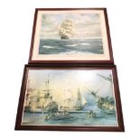 Henry Scott, lithographic coloured print, tall ship in choppy seas, signed in pencil on margin and