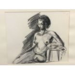 Samir Ali?, North African school, black crayon, seated nude, signed indistinctly and dated 1974,