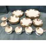 A Royal Albert six-piece breakfast set with bowls, teacups & saucers, three sizes of plates, all
