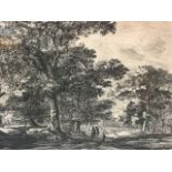 Roelant Rogman/Nolpe, seventeenth century Dutch landscape print with figures in trees, mounted &