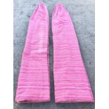A pair of pink striped thick embroidered typed curtains with box pleats - lined and interlined. (