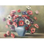 Leonora McKean, oil on canvas, still life with vase of anemones, signed and framed - Mawson Swan &