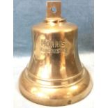 A large Victorian heavy brass fire engine bell, the side cast with name - Morris Manchester. (10.