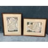 A pair of mounted and framed Victorian style maps of Northumberland and Durham, the coloured