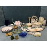 Miscellaneous ceramics & glass including a Victorian flatback bower framing pair of young lovers,