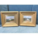 Nineteenth century oil on board, a pair, terriers in landscapes, signed with monogram AB and dated