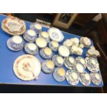A Hammersley blue dragon Staffordshire six-piece teaset; a Crown Trent six-piece teaset decorated