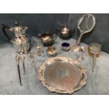 Miscellaneous silver and EPNS Including a leaf embossed salver, a hallmarked brush & mirror,