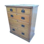 A late Victorian satin walnut chest of two short and three long graduated drawers, the rectangular