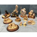 A collection of animal & bird models - Border Fine Arts, Leonardo, some on hardwood plinths,