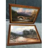 Samuel Barnes, oils on boards, a pair, Scottish river landscapes, signed and dated, labelled to