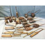 A collection of oil cans - some named & dated, some with brass mounts, brass oil injector pumps,