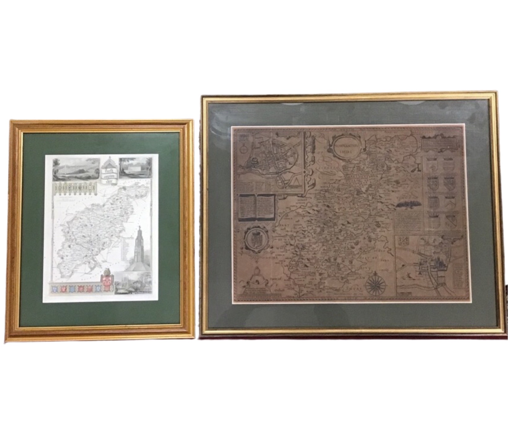 A nineteenth century handcoloured map of Northamptonshire, the plate after Moule, mounted & gilt