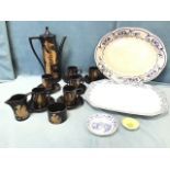 A Portmeirion six-piece coffee set decorated in the gilt Phoenix pattern; and two Victorian