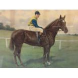Victorian coloured print, horse with jockey up, titled Major Eustace Loders Pretty Polly by