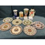 A set of six Wedgwood calendar plates; four handpainted vases - delft, Border Fine Arts, Beswick &