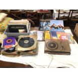 A Pye stereo record player under perspex; and a quantity of vinyl LPs, singles & 78s - country, pop,