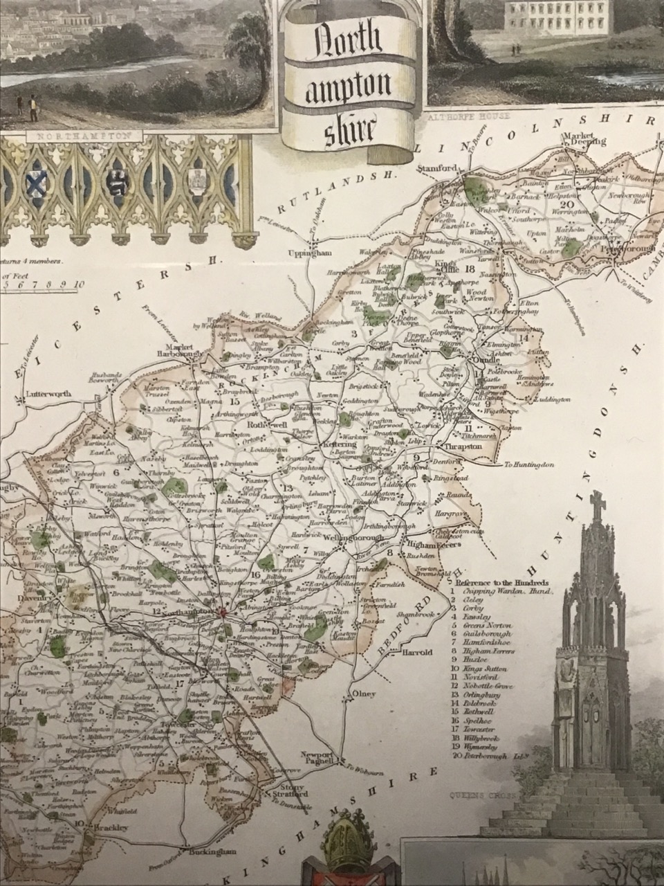 A nineteenth century handcoloured map of Northamptonshire, the plate after Moule, mounted & gilt - Image 3 of 3