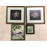 A small contemporary art embroidered floral picture in Victorian style frame date 94; a pair of