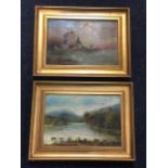 Early C20th oil on canvas, a pair, water landscapes, signed & pencil inscribed locations