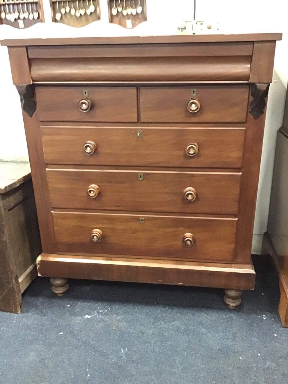 A Victorian mahogany scotch chest with rectangular top above a long cushion moulded frieze drawer - Image 2 of 3