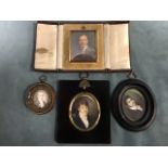 Four miniature portraits of gentlemen - an oval bust in ebonised frame with acorn & oakleaf