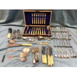 Miscellaneous silver plated flatware including a walnut cased part fish set, general cutlery, a