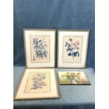 A set of three nineteenth century style floral prints, mounted with marbled borders and framed;