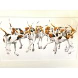 Mary Ann Rogers, lithographic coloured print, pack of hounds titled Mêlée, signed and numbered in