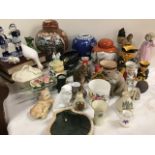 Miscellaneous ceramics including crested China, toby jugs, figurines, ginger jars & covers, a Lladro