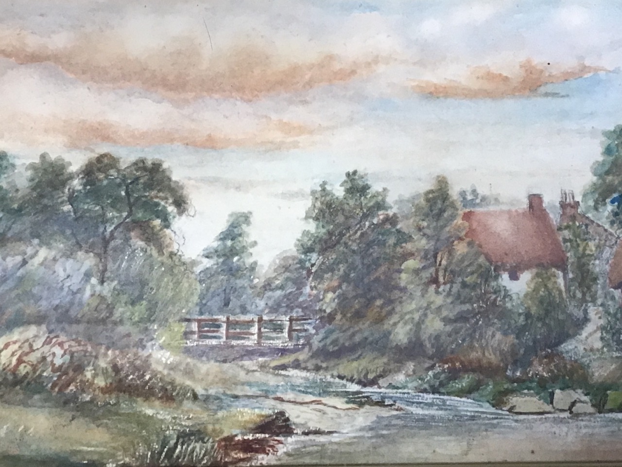 Blackie Sticks? attributed, watercolour, landscape with stream and tree, unsigned, mounted & gilt - Image 2 of 3