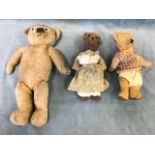 A large Merrythought plush teddy with jointed body, having later eyes - 19in; and two other