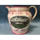 A Victorian Sunderland lustre jug commemorating the Wear iron bridge with ditty and sailors motto,