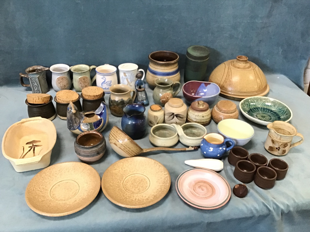 A collection of studio pottery mainly purchased from Potfest - storage jars & covers, stoneware,