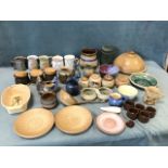 A collection of studio pottery mainly purchased from Potfest - storage jars & covers, stoneware,