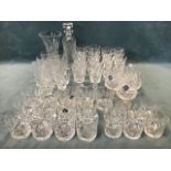 A collection of Edinburgh Crystal glass - sets of tumblers, brandy balloons, wine glasses, cordial