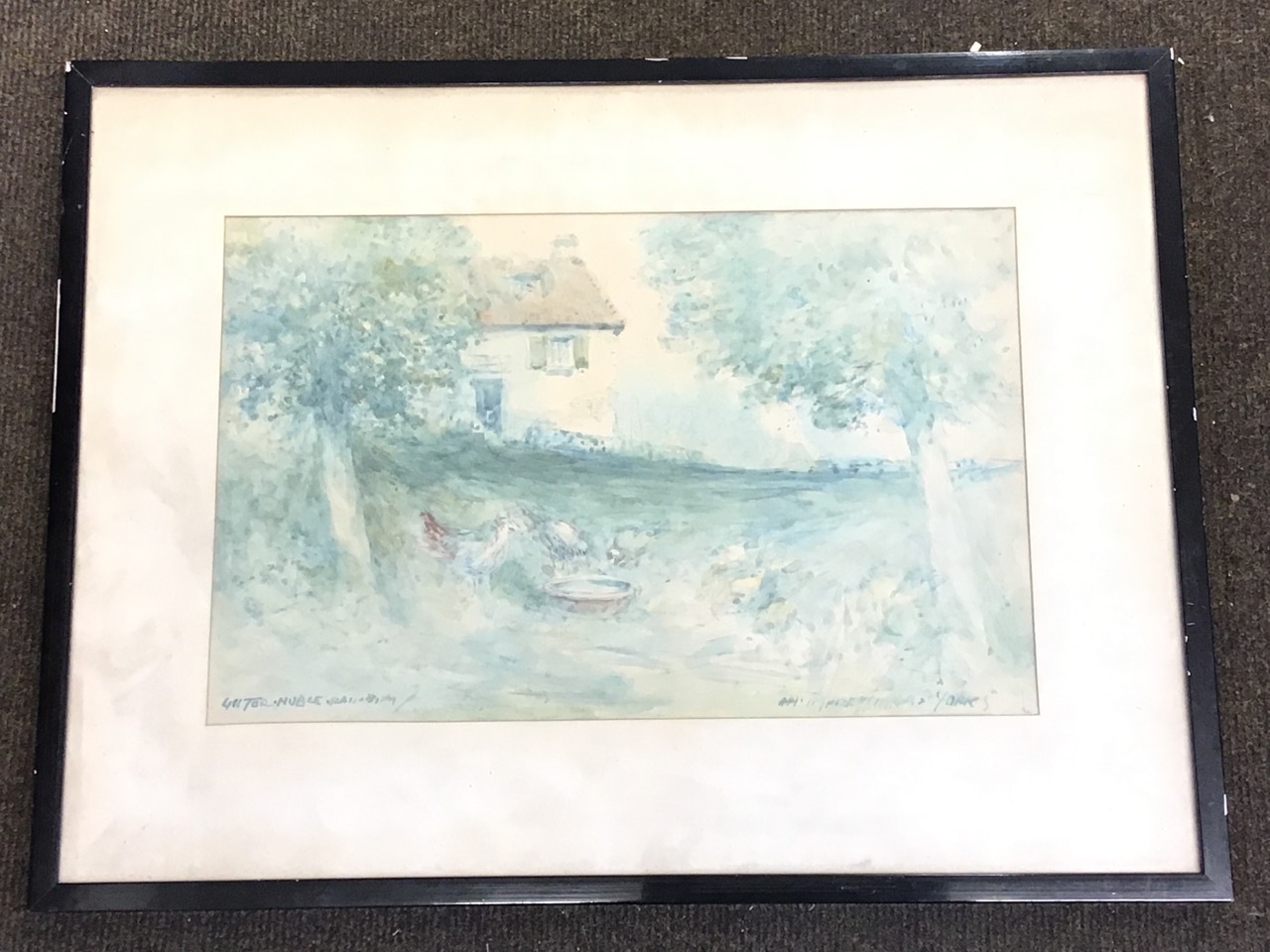 Victor Noble Rainbird, pencil & watercolour, garden landscape with cottage and chickens, titled An - Image 3 of 3