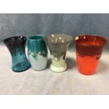 Four Strathearn/Ysart glass vases - ovoid with swirling marbled decoration, tapering bucket shape