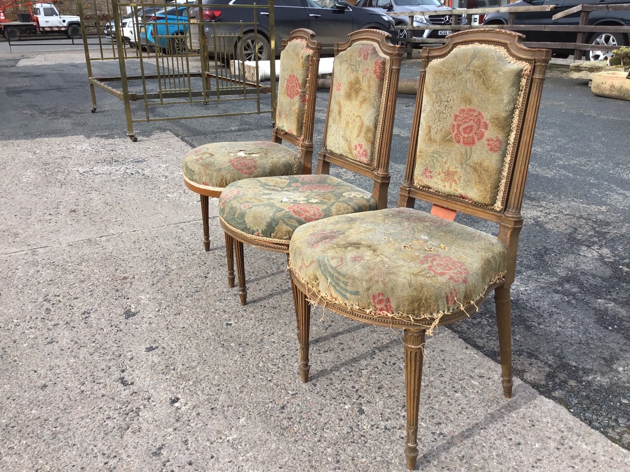 A set of three nineteenth century dining chairs with woolwork tapestry upholstery, the arched - Image 3 of 3