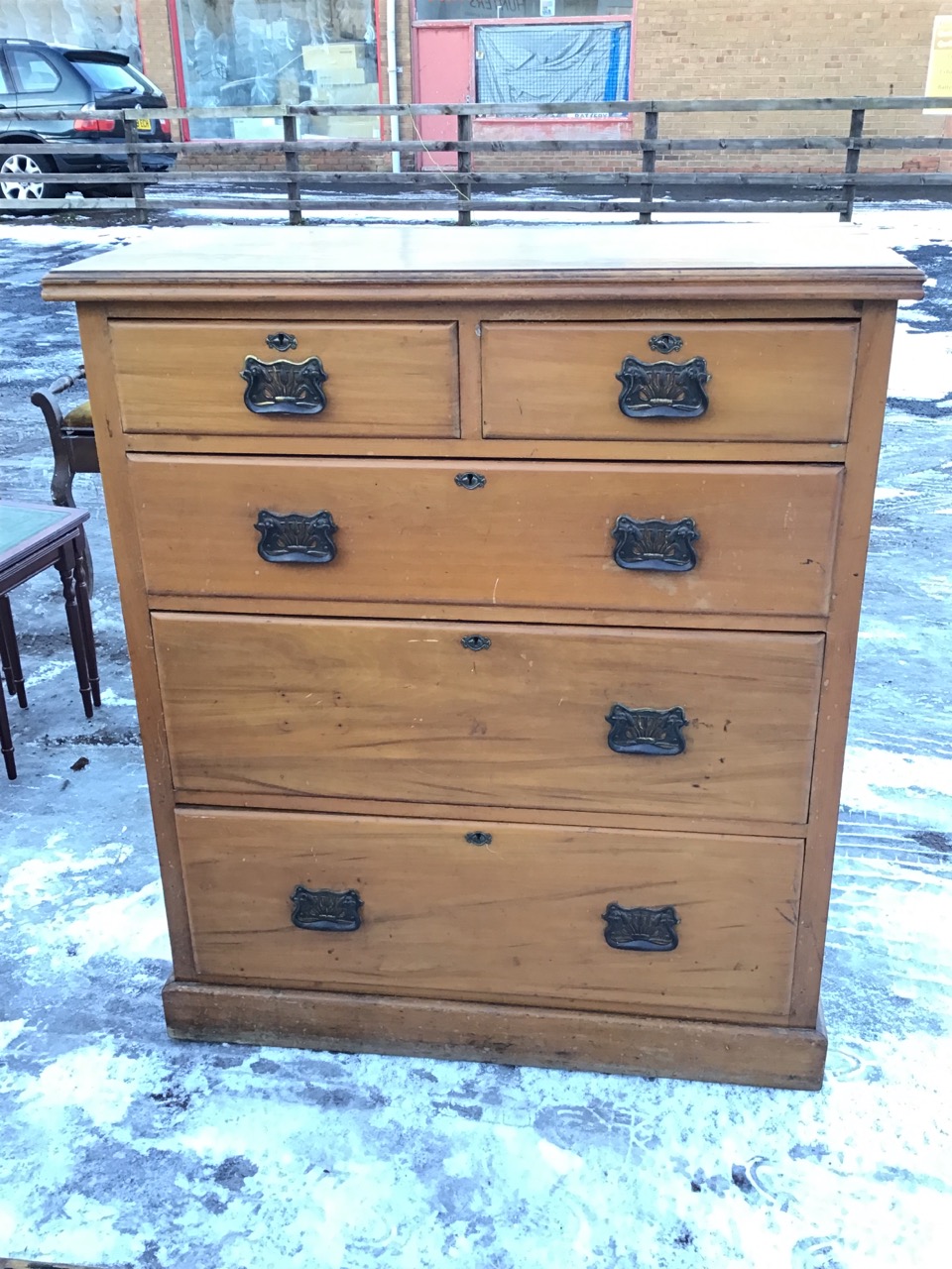 A late Victorian satin walnut chest of two short and three long graduated drawers, the rectangular - Image 2 of 3