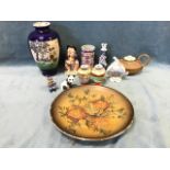 Miscellaneous ceramics including a pair of satsuma vases, a relief cast floral bowl, a Melba Ware