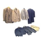 Four tweed shooting/hunting jackets or coats; two blazer type gents jackets; and a heavy lined serge