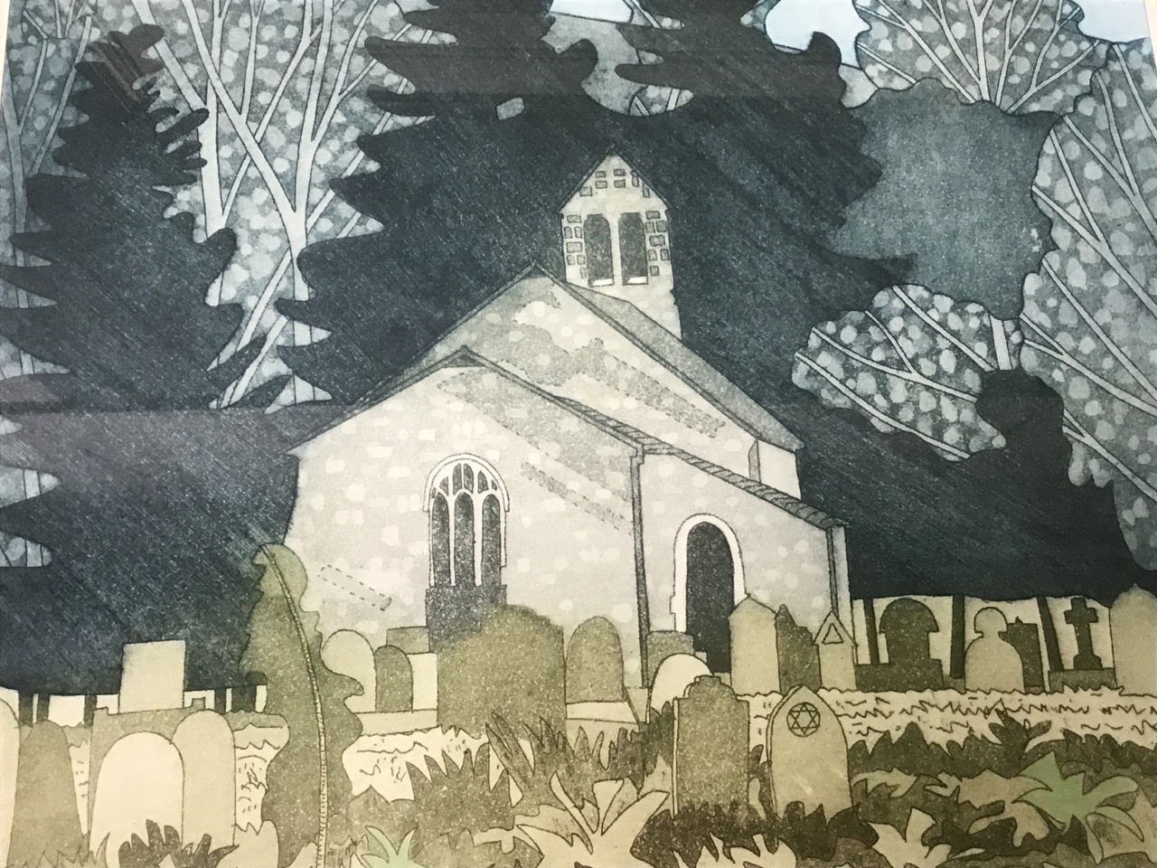 John Brunsden, coloured etchings, a pair, landscapes titled Rydale Farmhouse and All Saints Church - Image 3 of 3